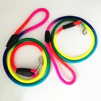 1pcs 0 8cm1cm rainbow color weave nylon belt pet dog traction rope round training walking leading fashion leashes