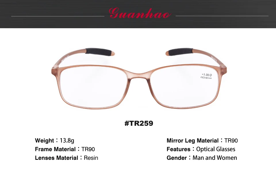 Guanhao TR90, оправа, линзы из смолы, прозрачные очки для мужчин и женщин, ультра-светильник, пластиковая оправа, тонкие очки для чтения, складные, 1,0, 1,5, 2,0, 2,5