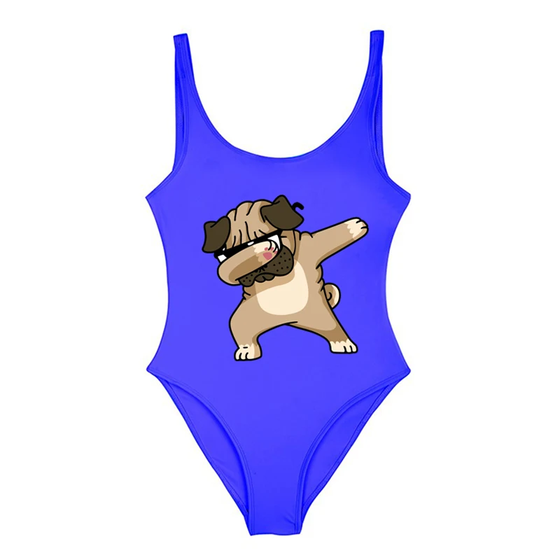 Купальник 2019 Женский цельный купальник Dab Мопс Печатный бикини Летний купальный