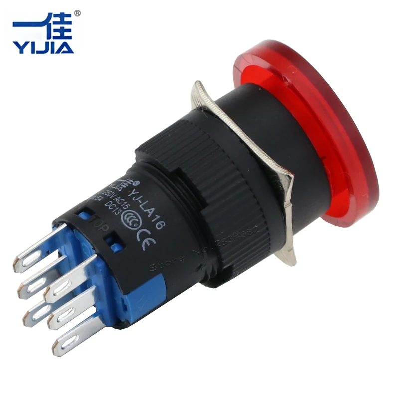Фото silver alloy contact no lock 16mm Momentary mushroom cap round Push Button Switch Self Auto Reset six pins 2NONC LA16-22M Обустройство silver alloy contact no lock 16mm Momentary mushroom cap round Push Button Switch Self Auto Reset six pins 2NONC LA16-22M Обустройство