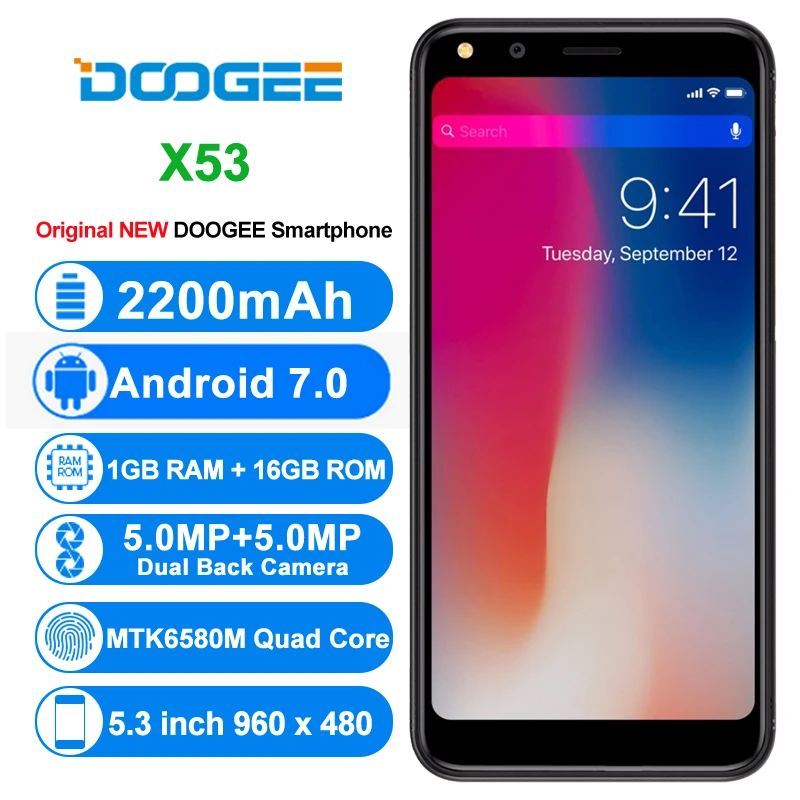 Оригинал DOOGEE X53 3g WCDMA мобильных телефонов Android 7 0 1 GB + 16 MTK6580M 4 ядра смартфон Dual