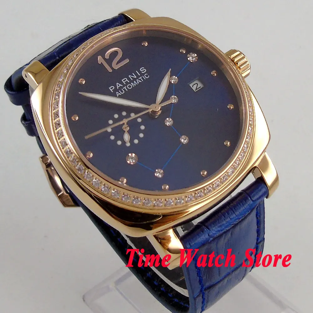 39 мм Роскошные мужские часы Parnis Королевский синий циферблат Золотой корпус