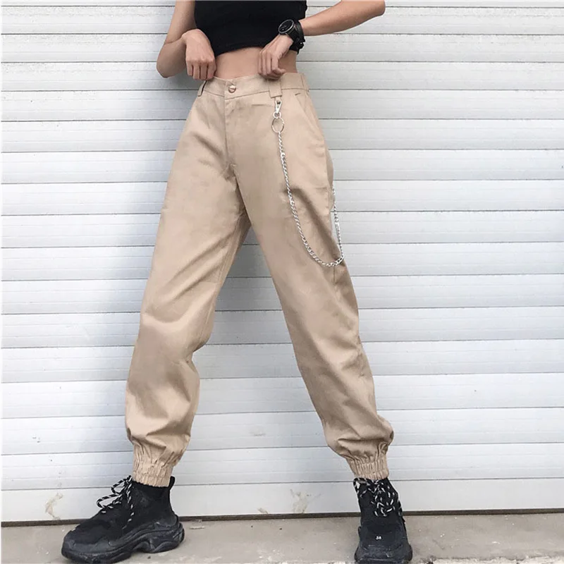 Khaki Штаны, одноцветные, свободные, для бега, женские штаны-шаровары, для улицы, панк, черные, спортивные штаны, женские брюки, панталоны, брюки, размер vero - Цвет: Khaki