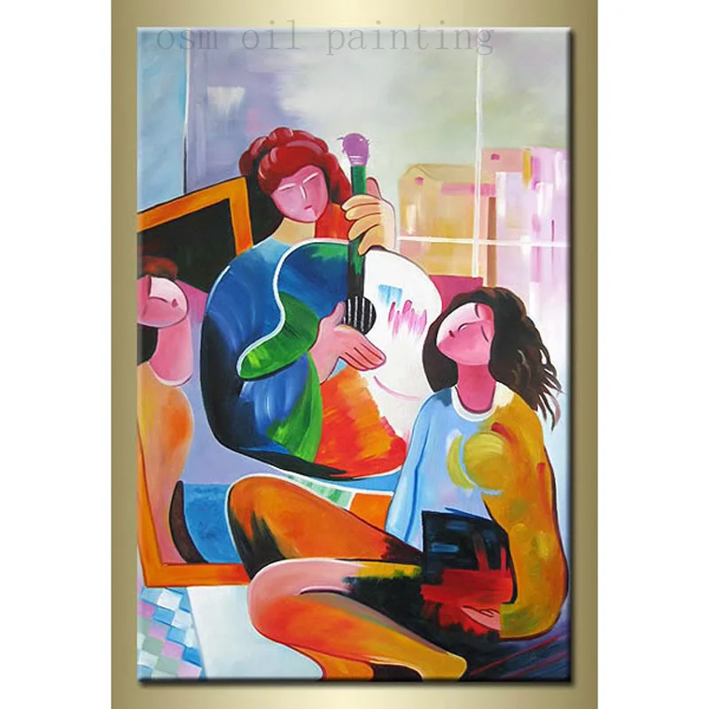 100% ручная работа игра на гитаре Современная картина маслом холсте как музыка для