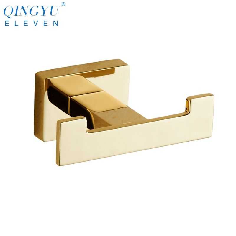 

QINGYU ELEVEN Luxury Gold Hooks 304 Stainless Steel Bathroom Kitchen Double head Hook Wall-Mounted Clothes Robe Hook