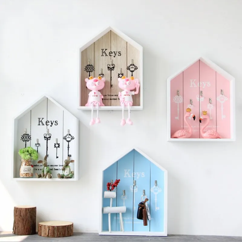 

Nordic Home Wall Decor Wooden key Hook Cargo Storage Box Multi-purpose Wall Coat Keys Bags Clothes Hanging Hook Storage Holder