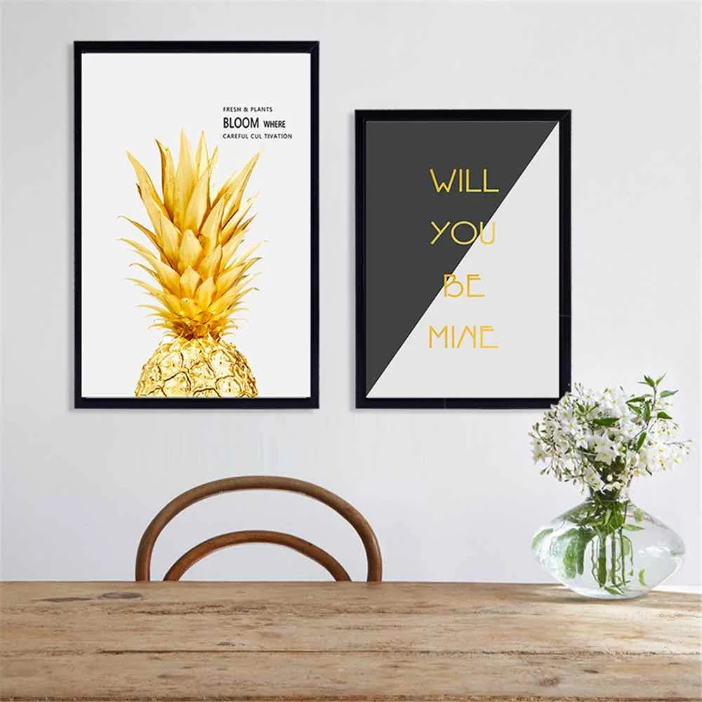 

HAOCHU yellow Pineapple Simple Canvas Painting For Living Room Home Decor Painting Print Poster Simple Nordic Wall Picture