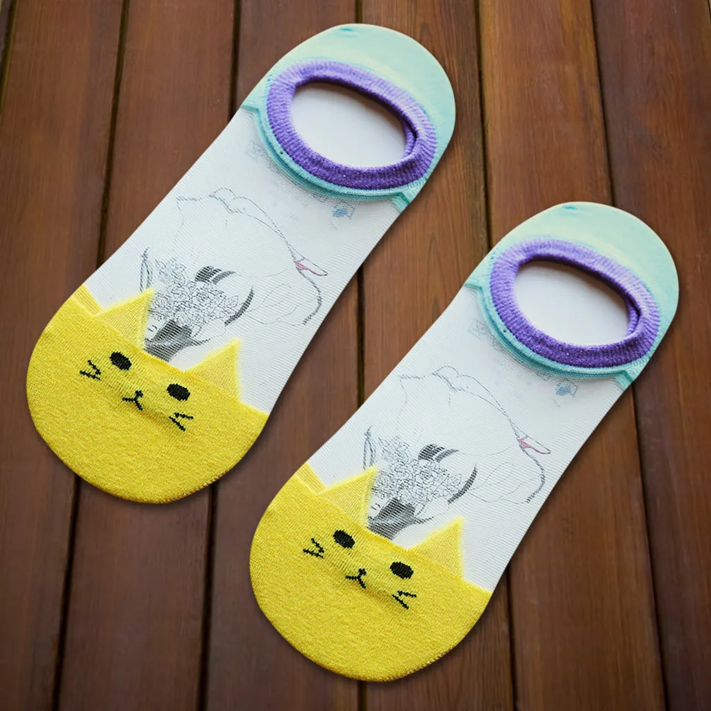 Женские носки с героями мультфильмов хлопковые невидимые милые ушками животных