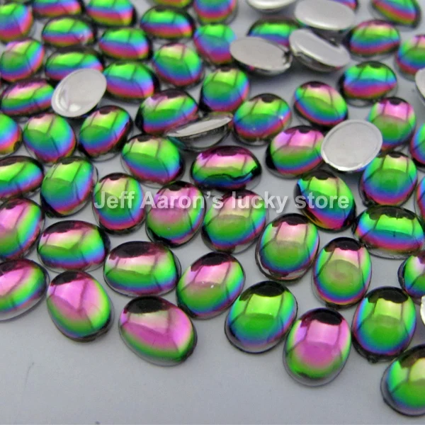 100 шт 3D Овальный Радужный цвет акриловый дизайн ногтей плоская задняя часть