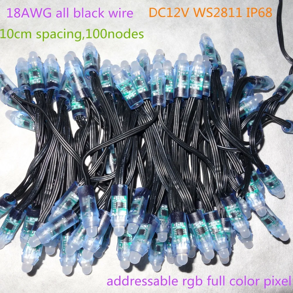 18AWG провод 100 шт./струна 12 В постоянного тока мм WS2811 адресный RGB светодиодный умный