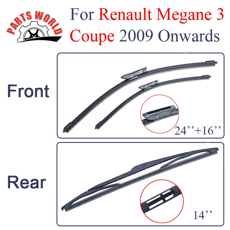 Набор силиконовых резиновых передних и задних стеклоочистителей для Renault Megane 3