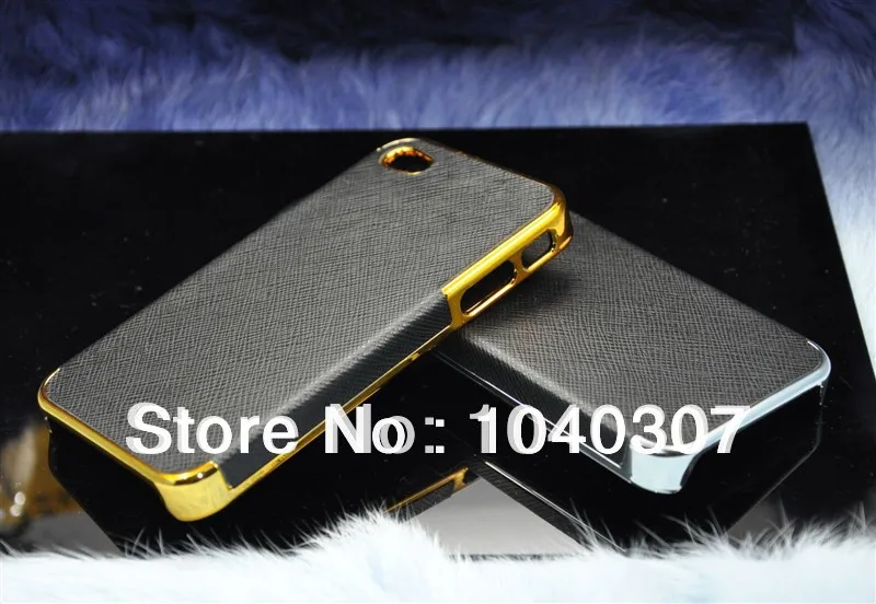 Luxury Gold/Silver Chrome Leather Case For iPhone 4 4S 4G Back Cover with PU Skin Electroplating process case Free Shipping |