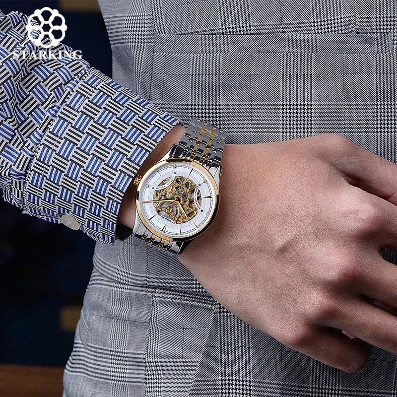 Мужские автоматические механические часы скелетоны STARKING AM0185 брендовые