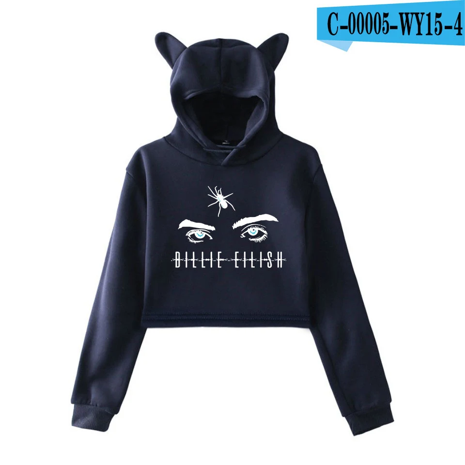 WY15-4 FADUN Tommee Billie Eilish модный тренд сала короткий кошачий Топ женские летние толстовки с капюшоном толстовка сексуальная Горячая Kpop Harajuku размера плюс - Цвет: WY15-4
