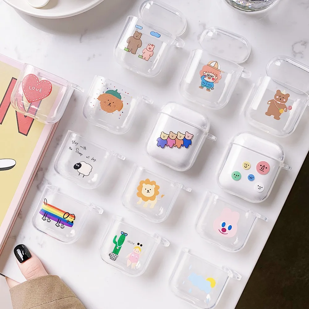 Мягкий прозрачный чехол для наушников из ТПУ с рисунком для Apple AirPods 1 2, проводная Беспроводная зарядная коробка, прозрачные чехлы, милый защитный чехол