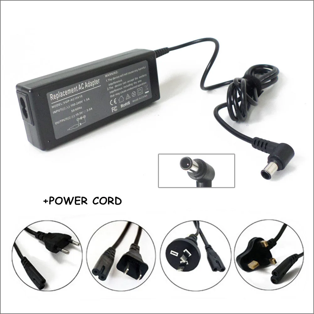 

AC Power Adapter Laptop Battery Charger For SONY VAIO VGP-AC19V37 19.5V 3.9A VGN-NW NS NR PCG-GRX GRS VGP-AC19V37 ADP-75UB