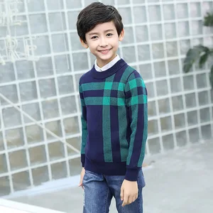 Свитер для мальчиков, из хлопка, с круглым вырезом