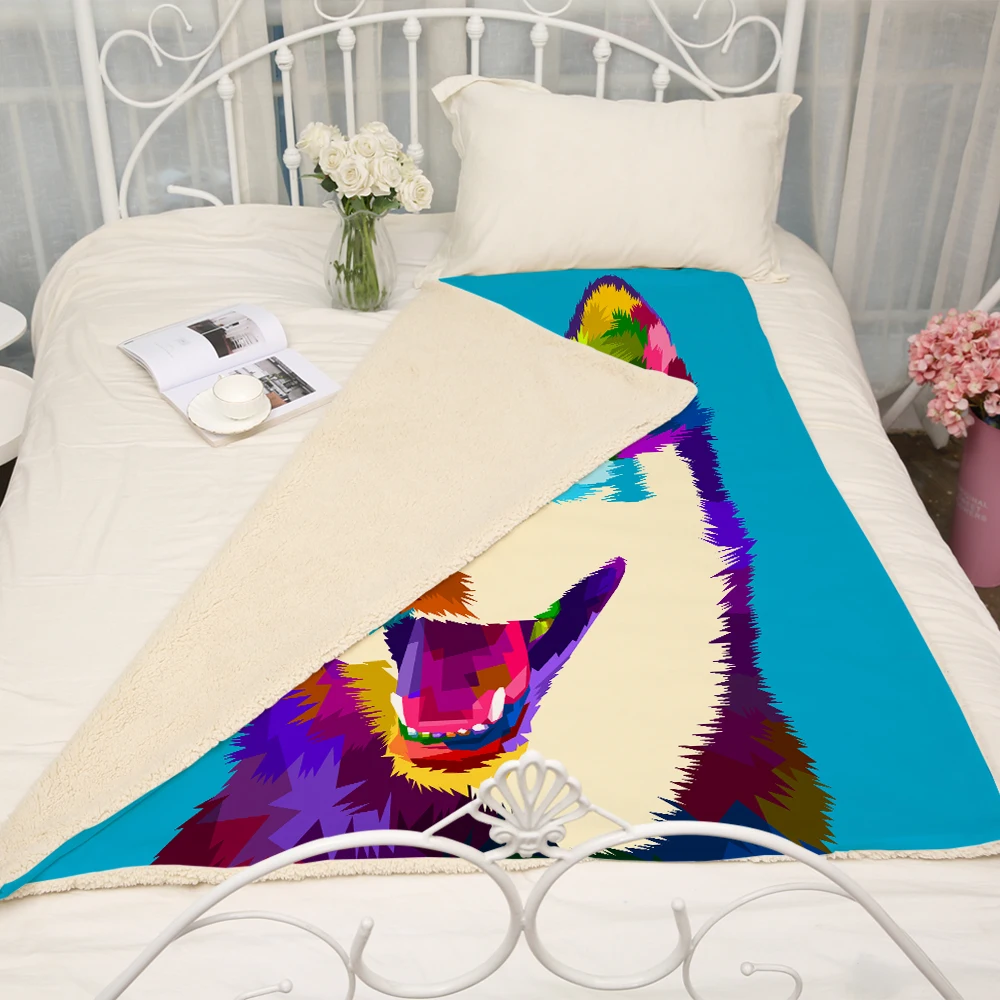 Miracille Colorful Painting Dog Blankets Sherpa Fleece Throw Blanket on Sofa Living Room Bed Cover Home Decoration | Дом и сад