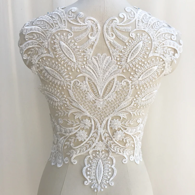 Изысканный 3D Сильно бисера Кружевная аппликация на лиф для Haute Couture Свадебное