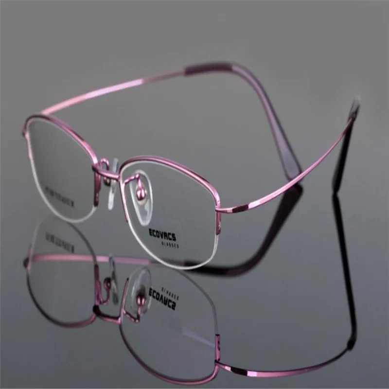 

MONGOTEN Women Ultralight Fashion Half Rim Pure Titanium Progressive Multi-focal Lens Eyewear Pink See Near Far Reading Glasses