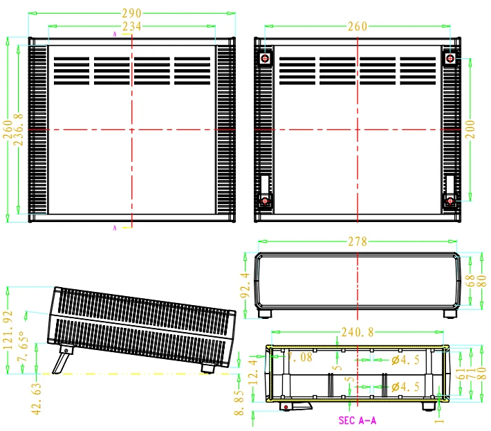 Пластиковый корпус для электроники печатной платы (1 шт.) 290*260*80 мм настольный