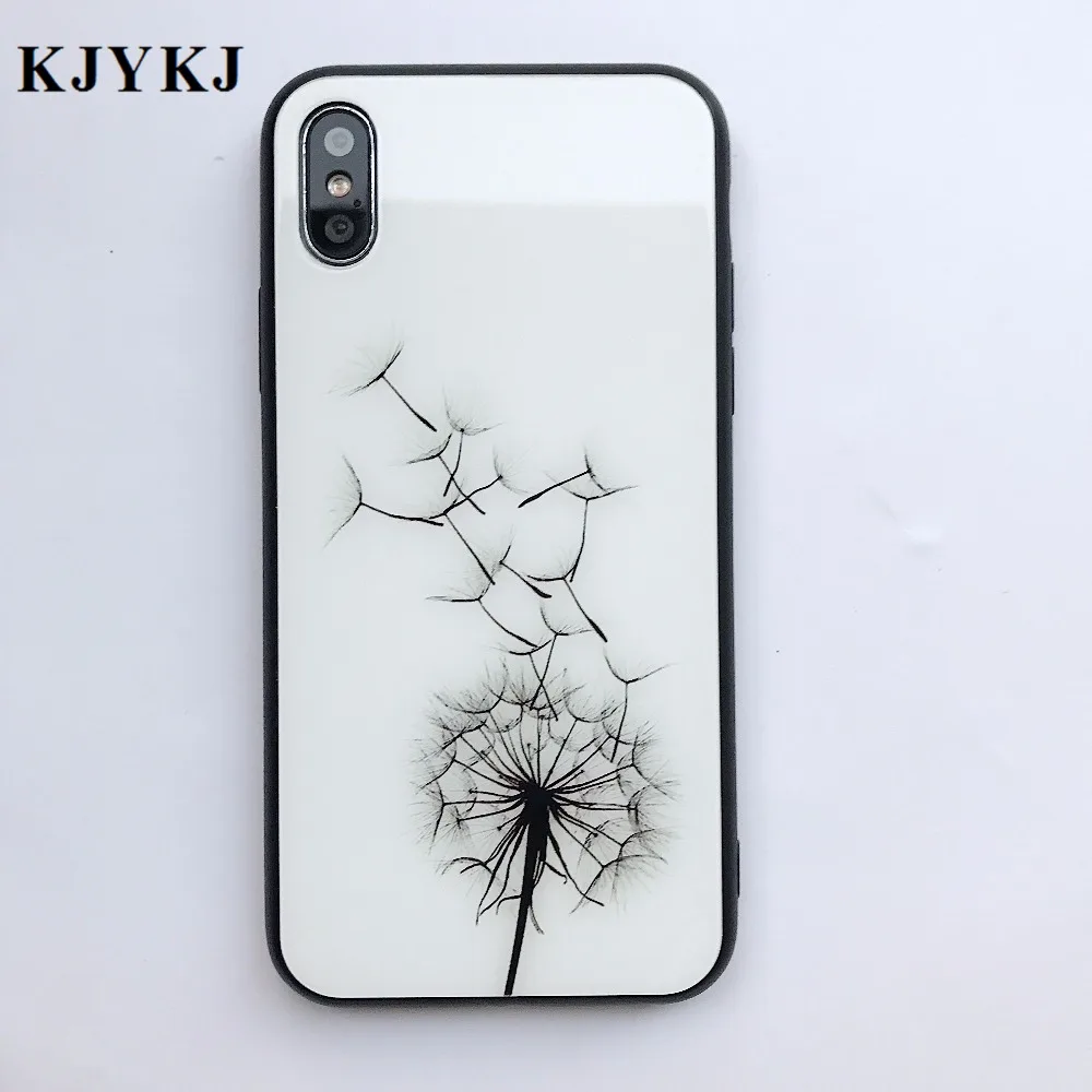 KJYKJ закаленное Стекло чехол для iphone х Одуванчик кактус зеркальный блеск задняя