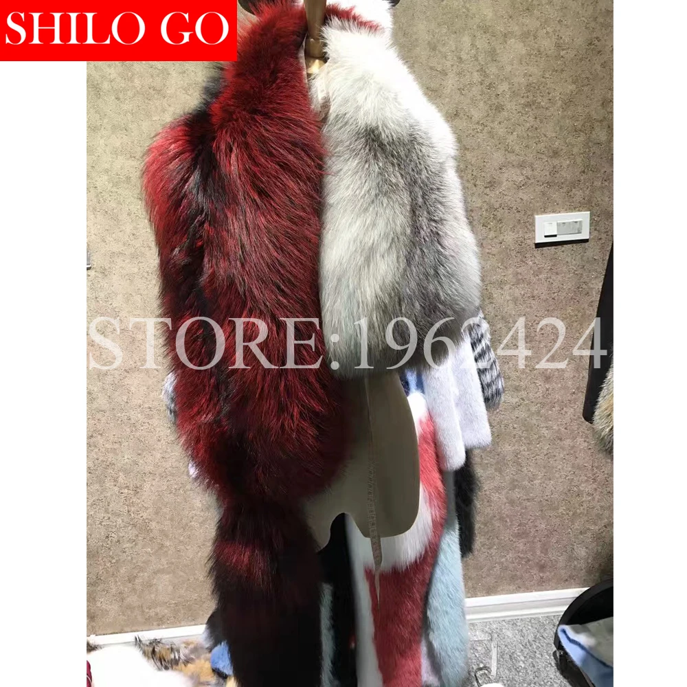 

Plus Size 2020 Winter New Fashion Women High Quality Milan Party Show Whole Red Yellow Silver Fox Fur Shawl Collar