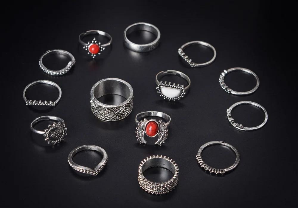 14 шт./компл. Популярные пляжные богемные повседневные комбинированные кольца для