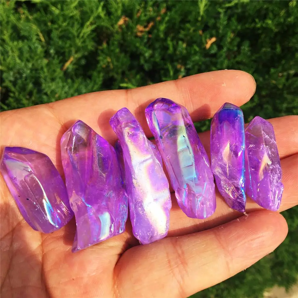 6 шт. натуральный кристалл кварц редкий красивый фиолетовый ореол титан