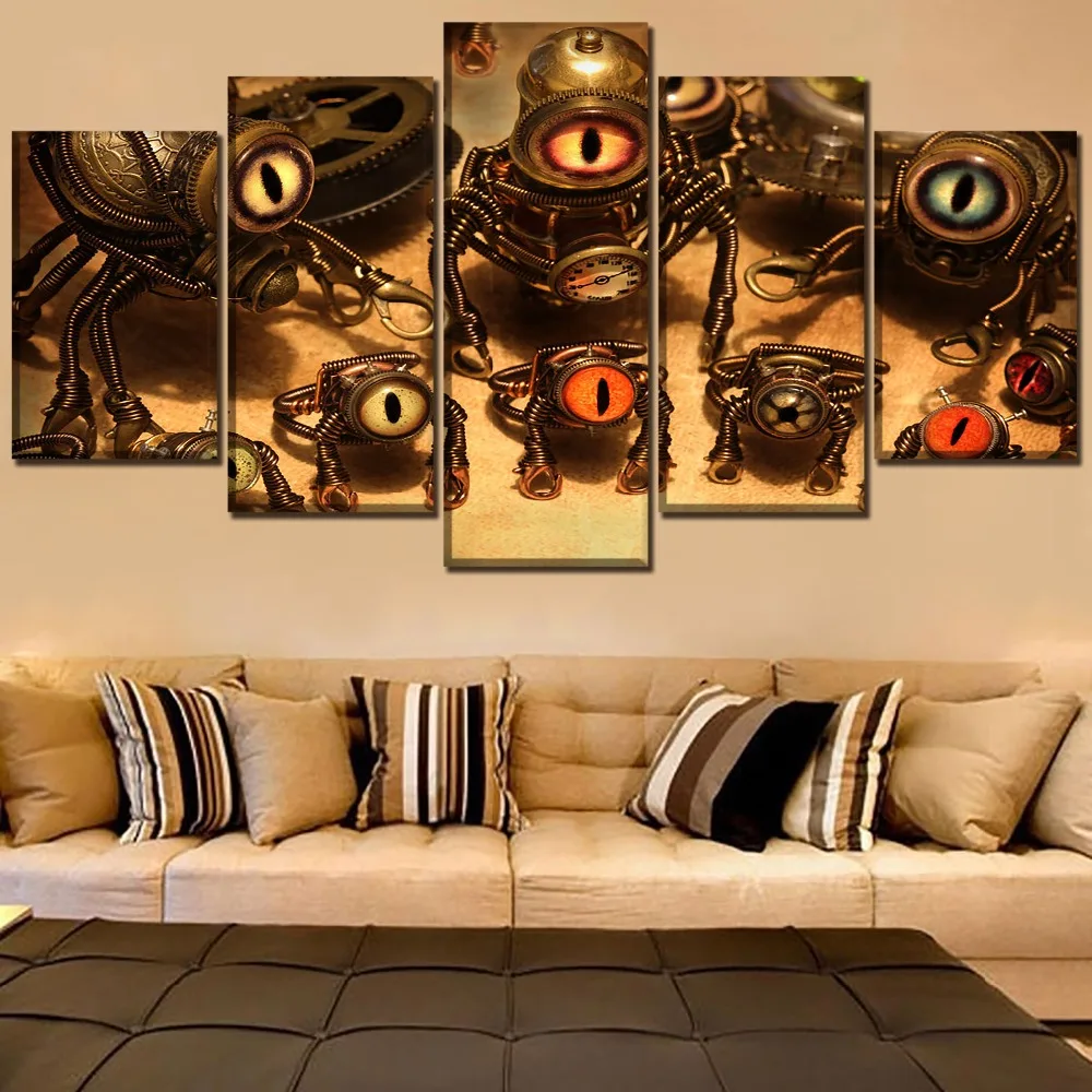 Номинальная Картина на холсте 5 панелей робот в стиле стимпанк Миньон армейская