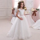 Кружевное платье для девочек, с бантом, белое, для первого причастия