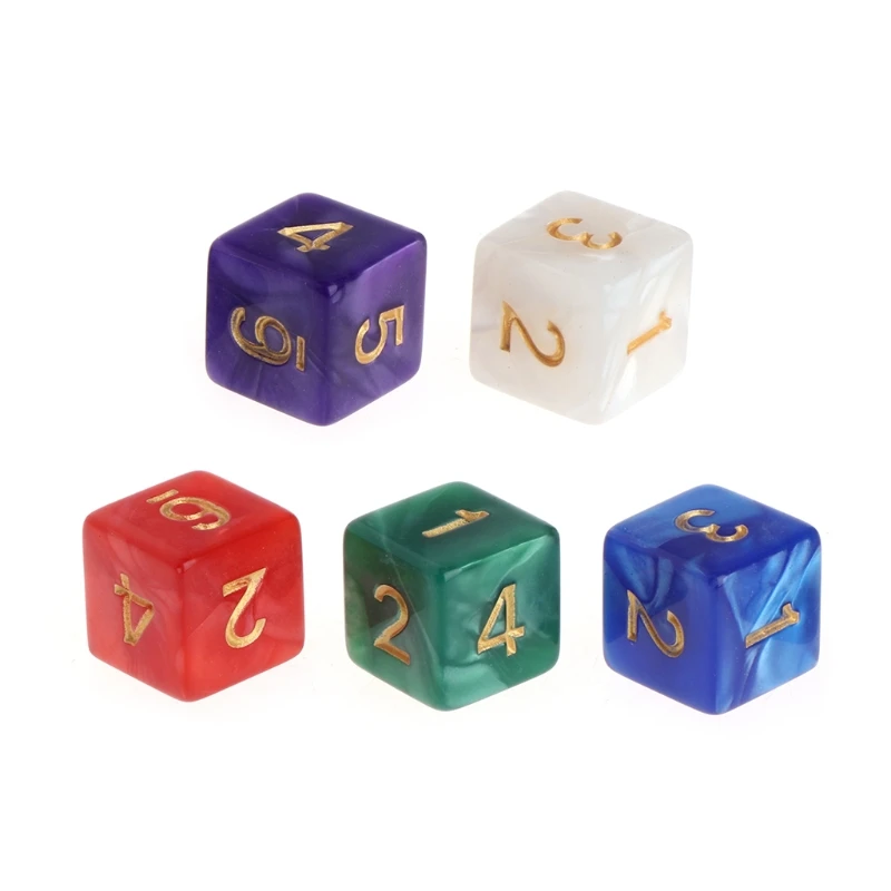 

10pcs Multicolor 6 Sided 16mm Pearl Pattern Resin Dice Board Game Accessories