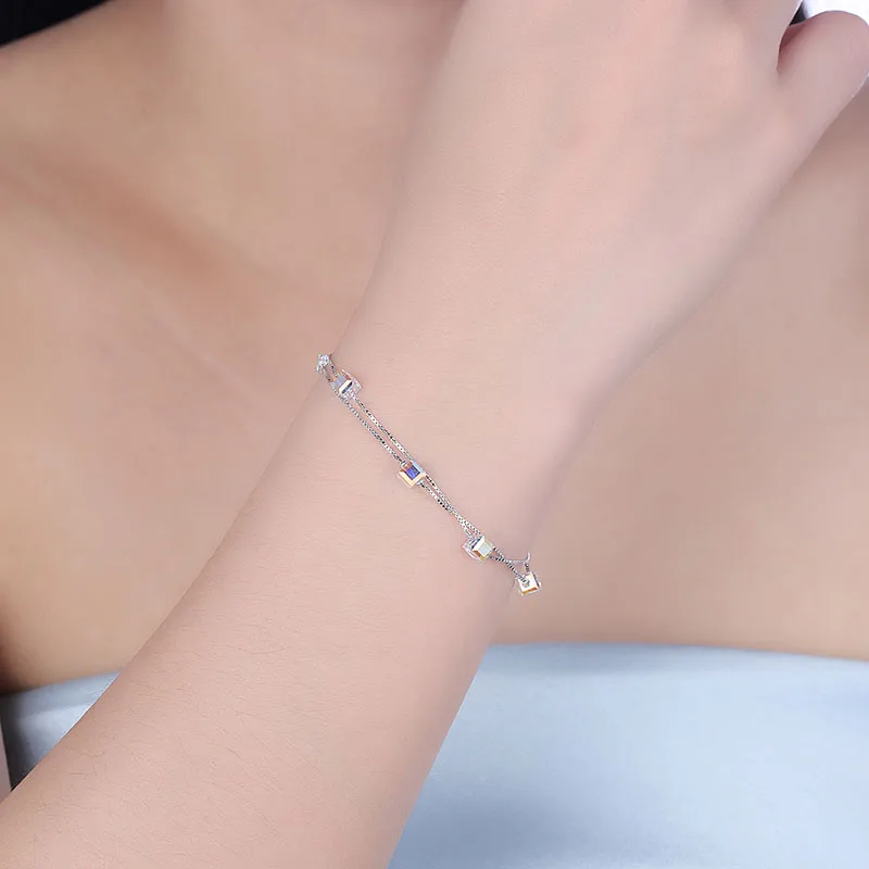 Женский браслет из серебра 925 пробы с двойной цепочкой|Гибкие и жесткие браслеты|