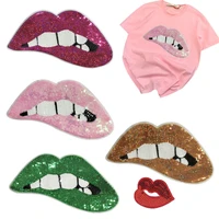 new biker patches for clothing t shirt color lips sequined sequins t shirt womens fashion tops shirt girl sew on patch clothes