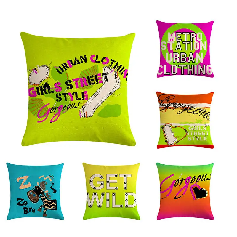 

Color English Letter Cushion Cover Get Wild Animal Home Cafe Decorative Cotton Linen Pillow Case For Sofa Couch ZY390