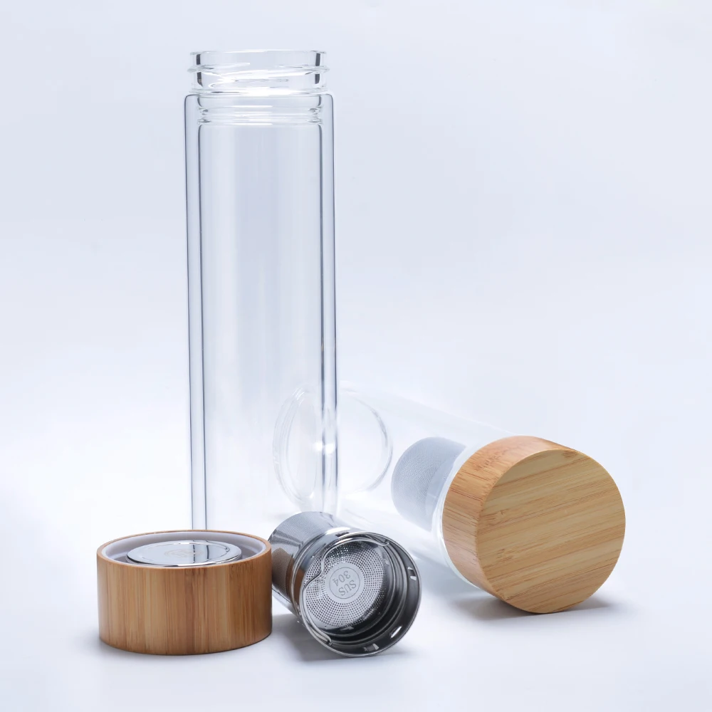 500 мл крышки из бамбука BPA бесплатно стеклянная бутылка для воды с infuser|Другие