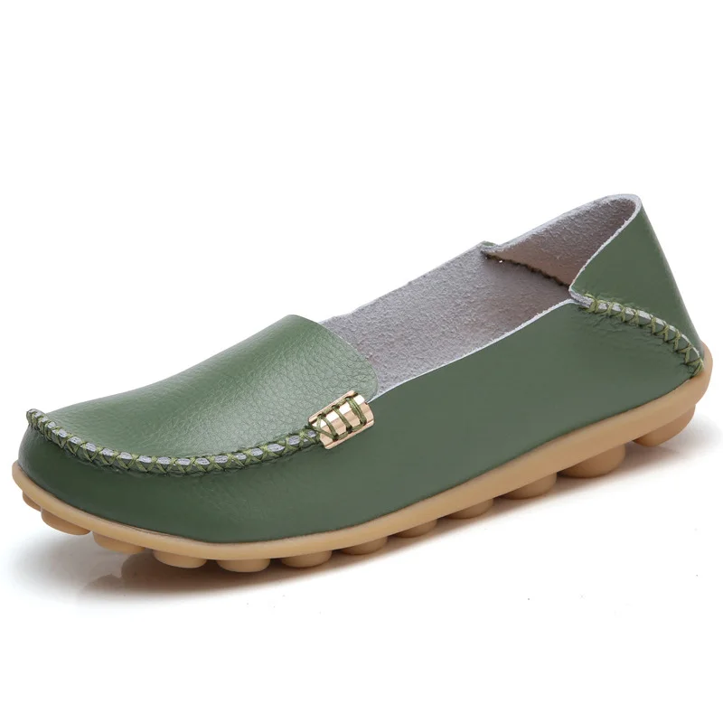 Dark green Модная женская обувь из натуральной кожи на плоской подошве; женские балетки на плоской подошве; женские лоферы; 18 цветов; мокасины; женская обувь без застежки для мам - Цвет: Dark green
