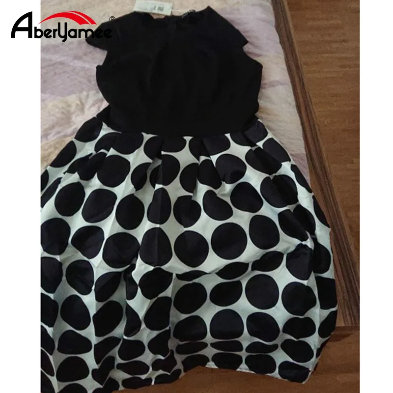 Плюс Размеры лоскутное Для женщин Винтаж в горошек платье с принтом