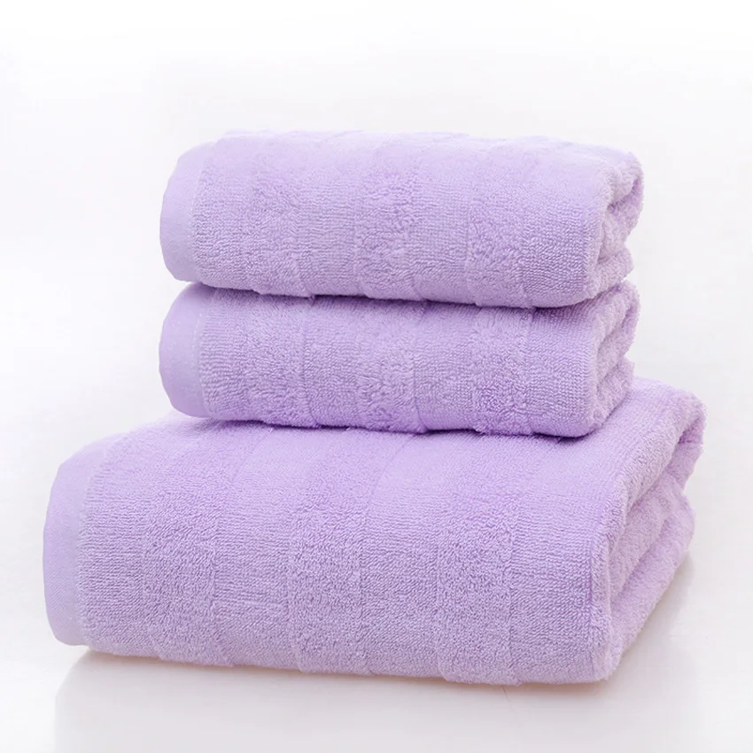Light Purple Полотенце из чесаного хлопка, банное полотенце из трех комплектов, однотонное плотное роскошное полотенце для ванной комнаты, набор мягких и удобных полотенец 140x70 для душа Toalha - Цвет: Light Purple