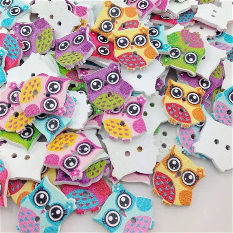 

10/50/100Pcs Colorful Print Owl Tower Wood Buttons Clothing Sewing Tool Accessories WB207