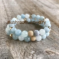 boho chic brushed gold ball bracelet for women healing bracelet aquamarine beads natrual stone bracelet metal bracelet