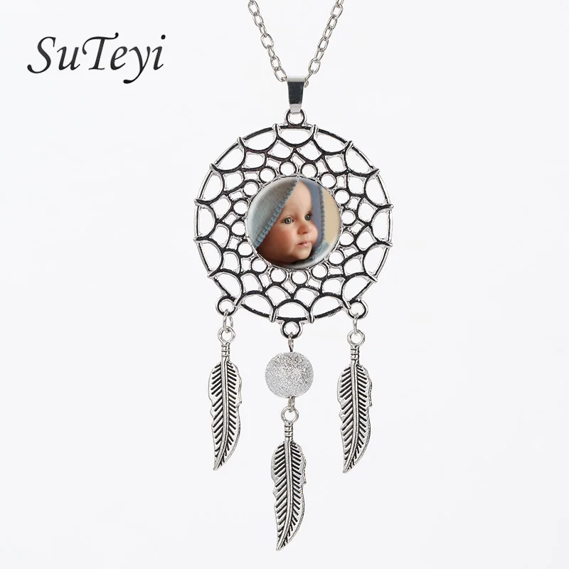 

SUTEYI Customize photo Dreamcatcher Dendant Personalized Necklace Photo of Your Baby Mum of the Child Parent Well-Loving Gift