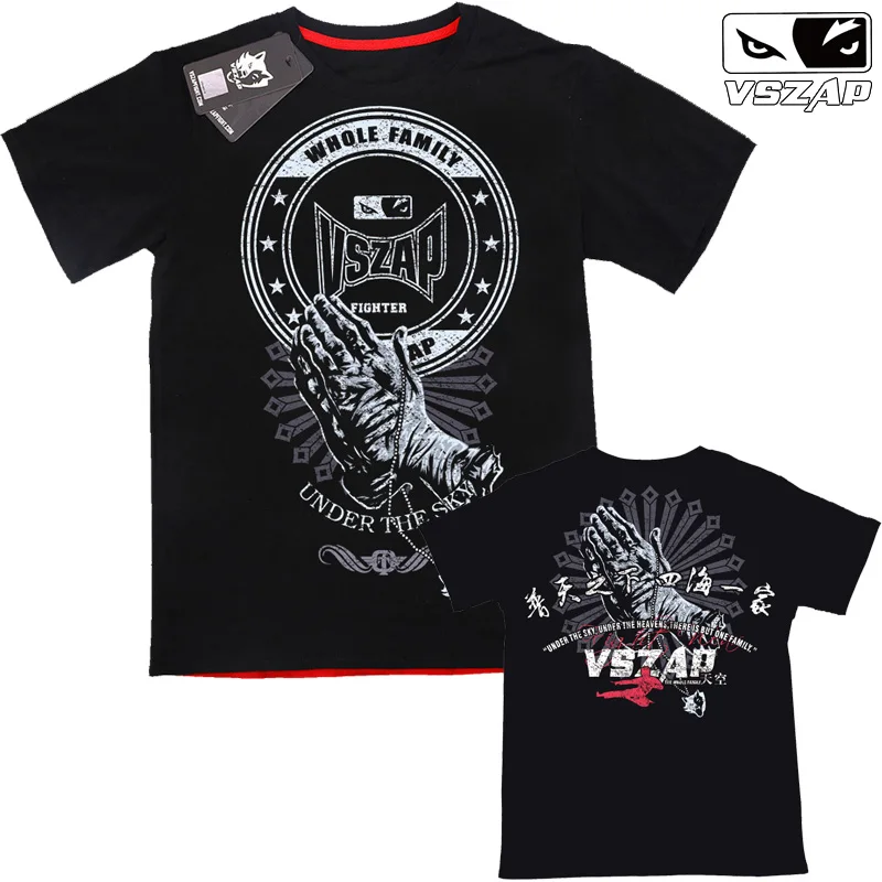 VSZAP Fight короткий рукав Футболка MMA кунг-фу Муай Тай мужские рубашки для тренировки o-образным вырезом Хлопок повседневные футболки хип хоп Уличная