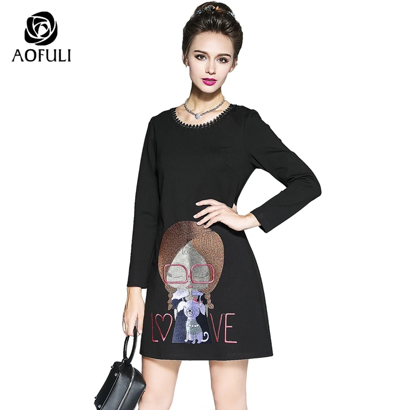 Женское платье с длинным рукавом S 3XL черное облегающее большого размера вышивкой