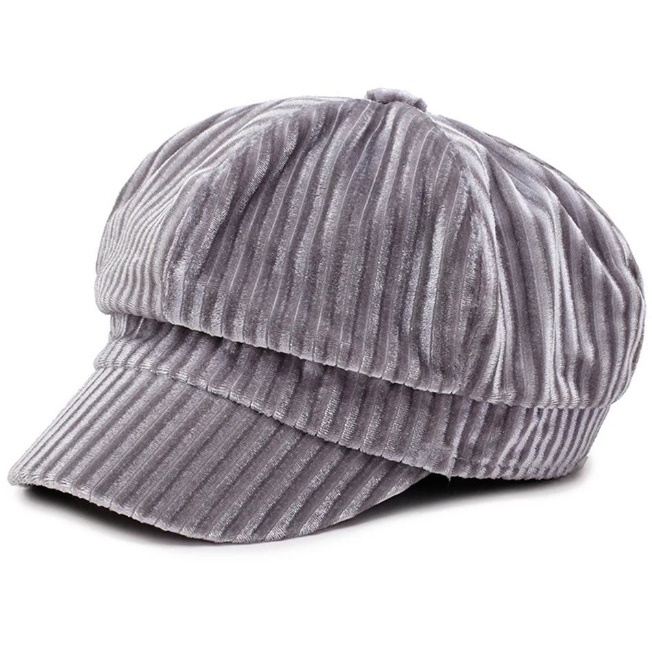 gray cap SHOWERSMILE, велюровая шапка, розовая, Newsboy, кепка s, женская, однотонная, повседневная, Duckbill, шапки, плюща, Вельветовая, Британская, осенняя, зимняя, модная, Baker Boy, Кепка - Цвет: gray cap