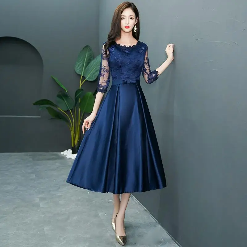 Пикантные китайский стиль вечерние Длинные Cheongsam женщин Тонкий платье брак роскошные свадебные Qipao модная одежда Vestido - Цвет: B - Navy blue