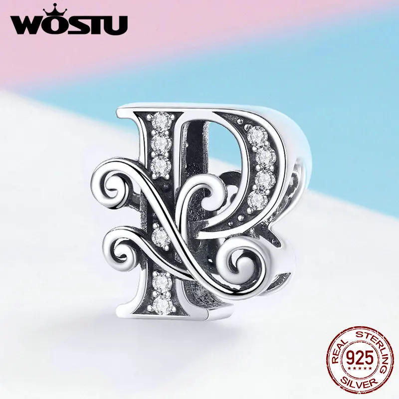 Letter P WOSTU 925 пробы серебряные буквы A-Z CZ камень бисер Подходит для женщин браслет ожерелье Мода Бижутерия подарок BNC030 - Цвет: Letter P