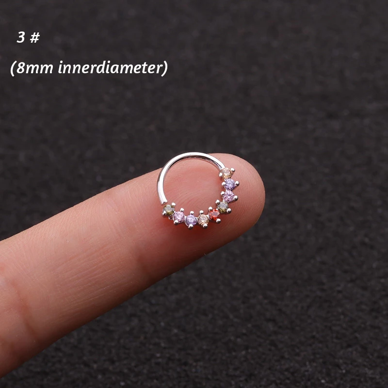 1P 0,8x6/8 мм красочные Cz из нержавеющей стали, Huggie Hoop серьги ювелирные изделия Cz нос кольцо ложная ноздрей, кольца с цветочными мотивами, покрытый светлым спирали серьга в Козелок