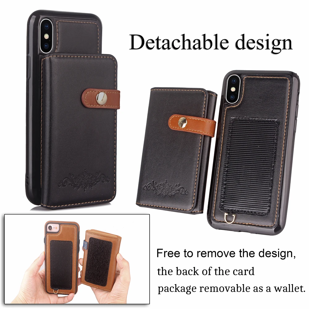 Ретро Съемная Искусственная кожа Multi Функция мобильный кошелек для iphone 8 Plus iPhone X 7