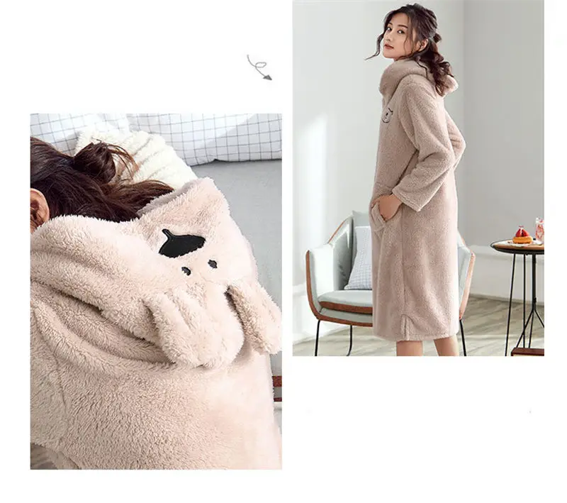 Зимние милые теплые банные халаты для женщин с рисунком медведя кролика банный